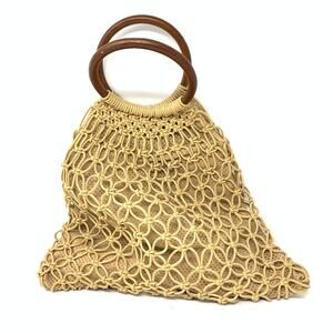 Urban Expressions Macrame Net Top Handle Bag Faux Leather Interior Beige
